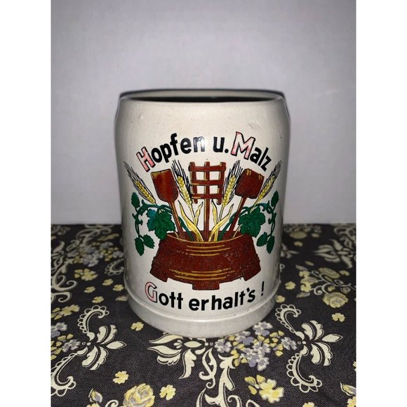 Heavy German Beer Stein Mug Hopfen u.Malz Gott erhalt’s! - Picture 1 of 5